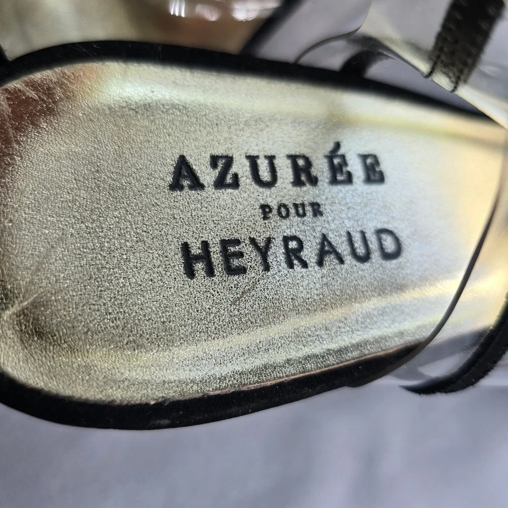 Azuree Pour Heyraud Clear Vinyl Wedge Sandals‎ with Black Rose Applique Woman 8